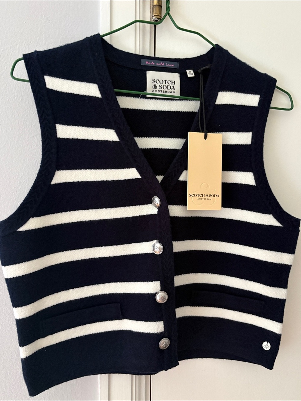 Scotch & Soda Navy and White Striped Button-Front Vest
